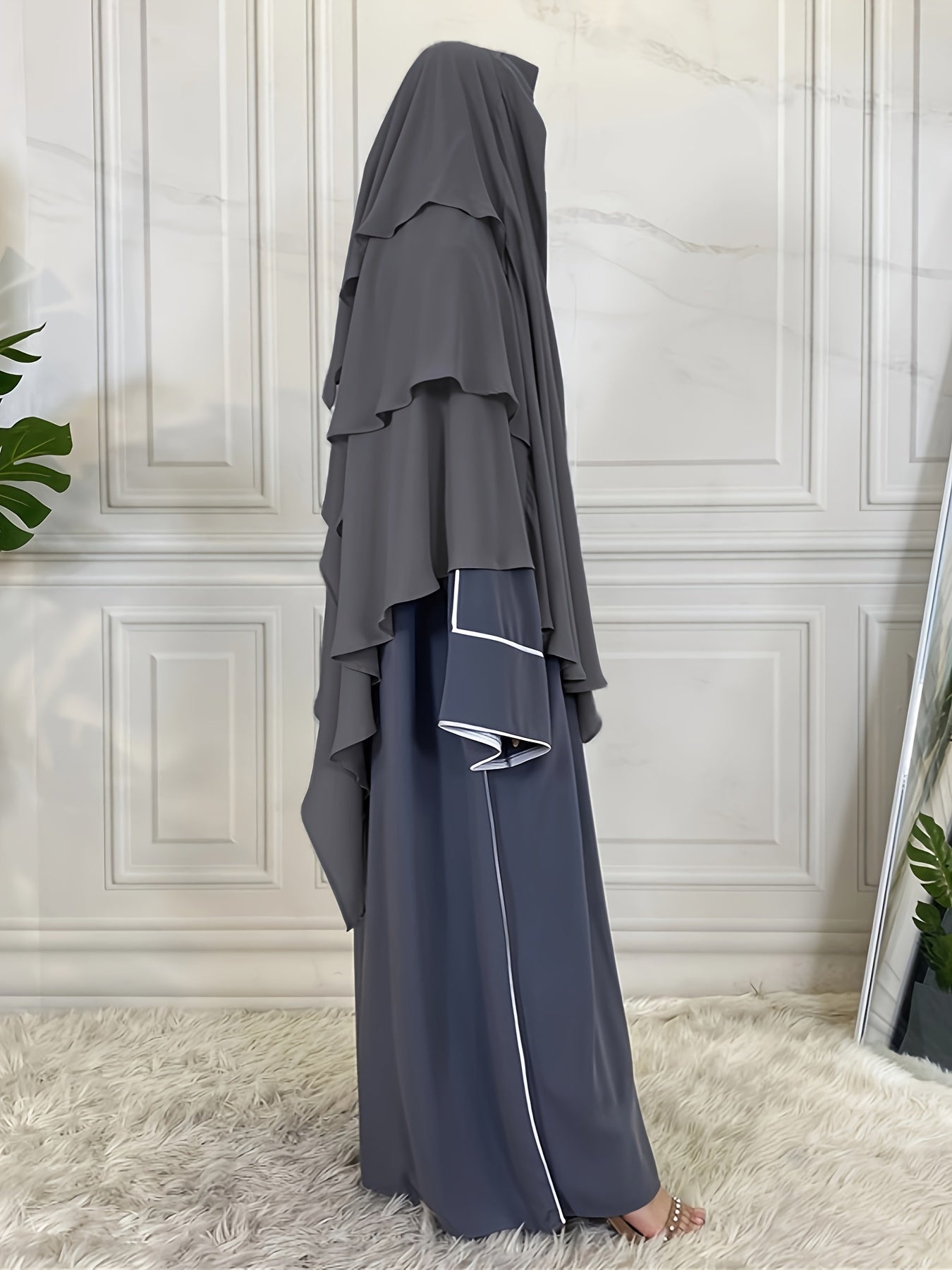 Ramadan Modest Islamic Three Layered Khimar, Solid Color Hijab Kebaya, Islam Women's Clothing MSL6