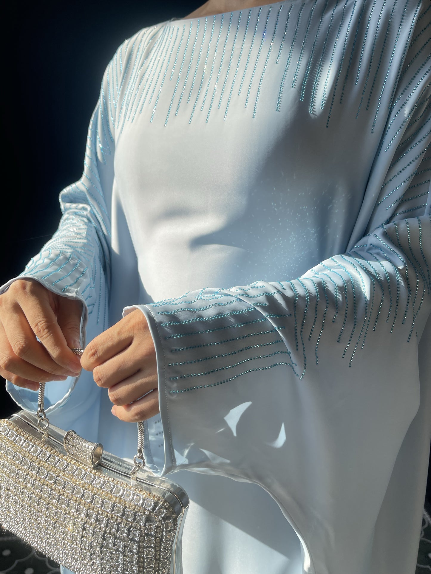 MSL324 Middle Eastern Muslim Maxi Dress Women's Robe Solid Color Bat-sleeve Hotfix Crystals Abaya
