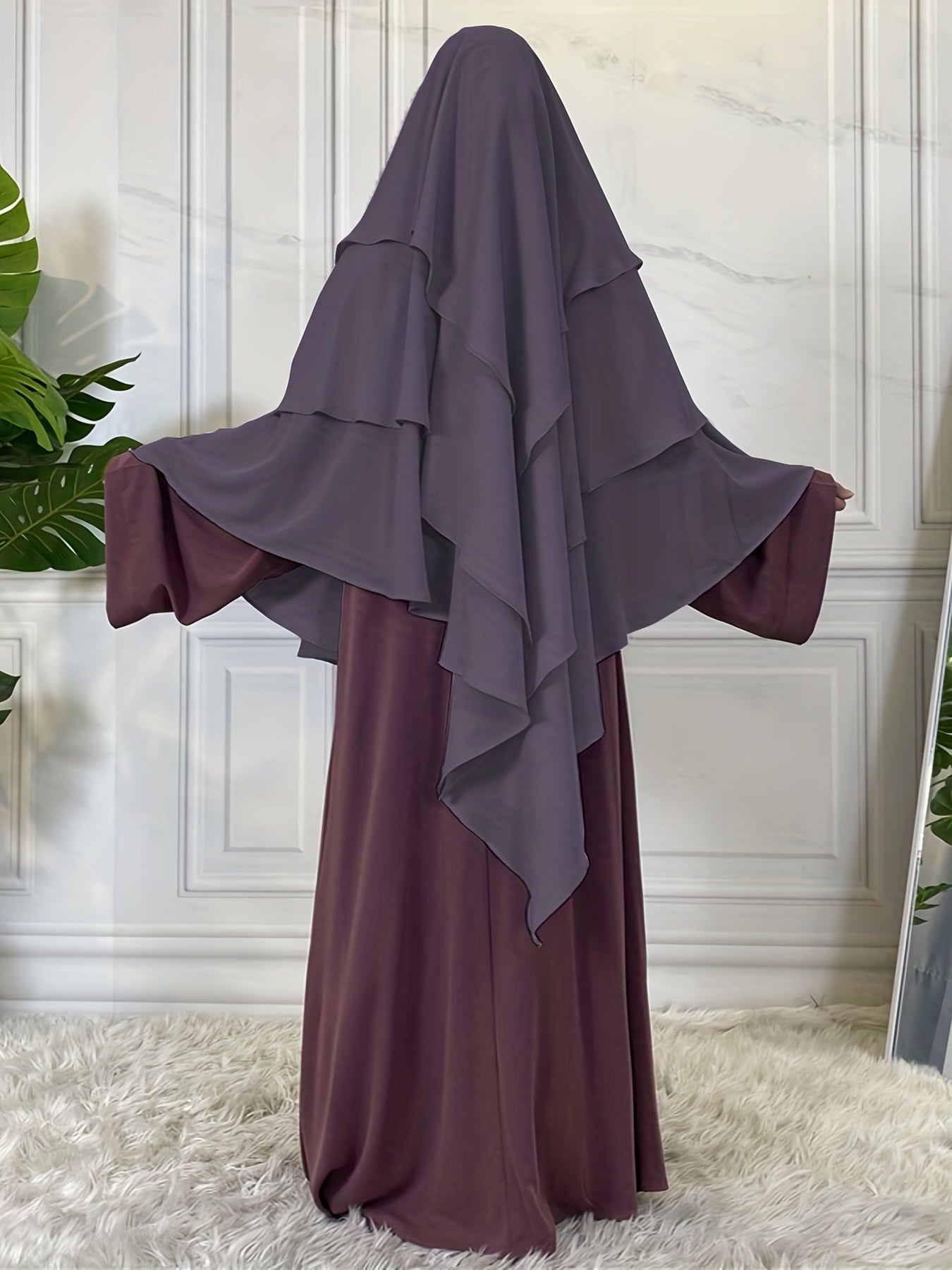 Ramadan Modest Islamic Three Layered Khimar, Solid Color Hijab Kebaya, Islam Women's Clothing MSL6