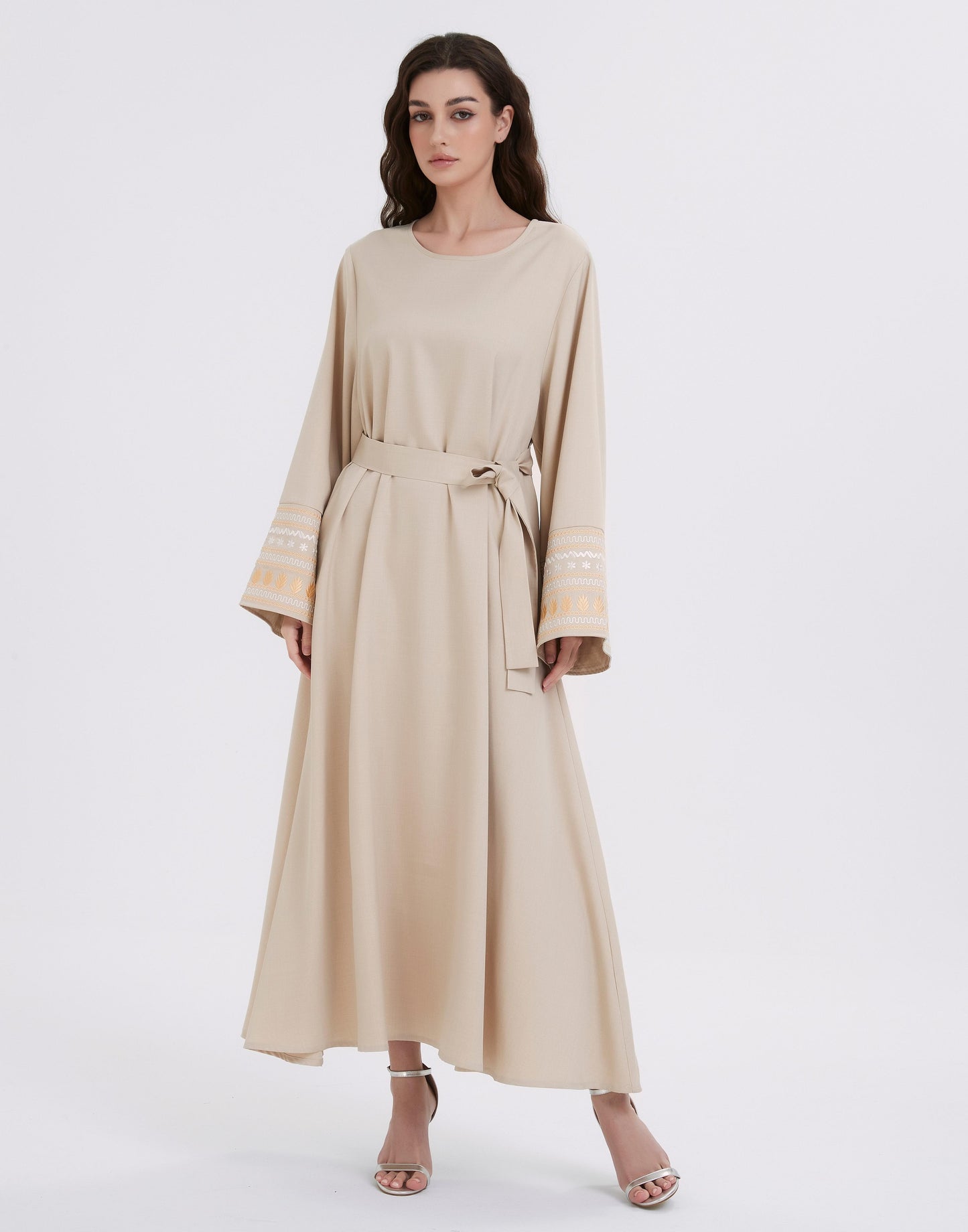 Middle Eastern Muslim women's dress solid color corduroy with thick puffle-sleeve pleated dress MSL820