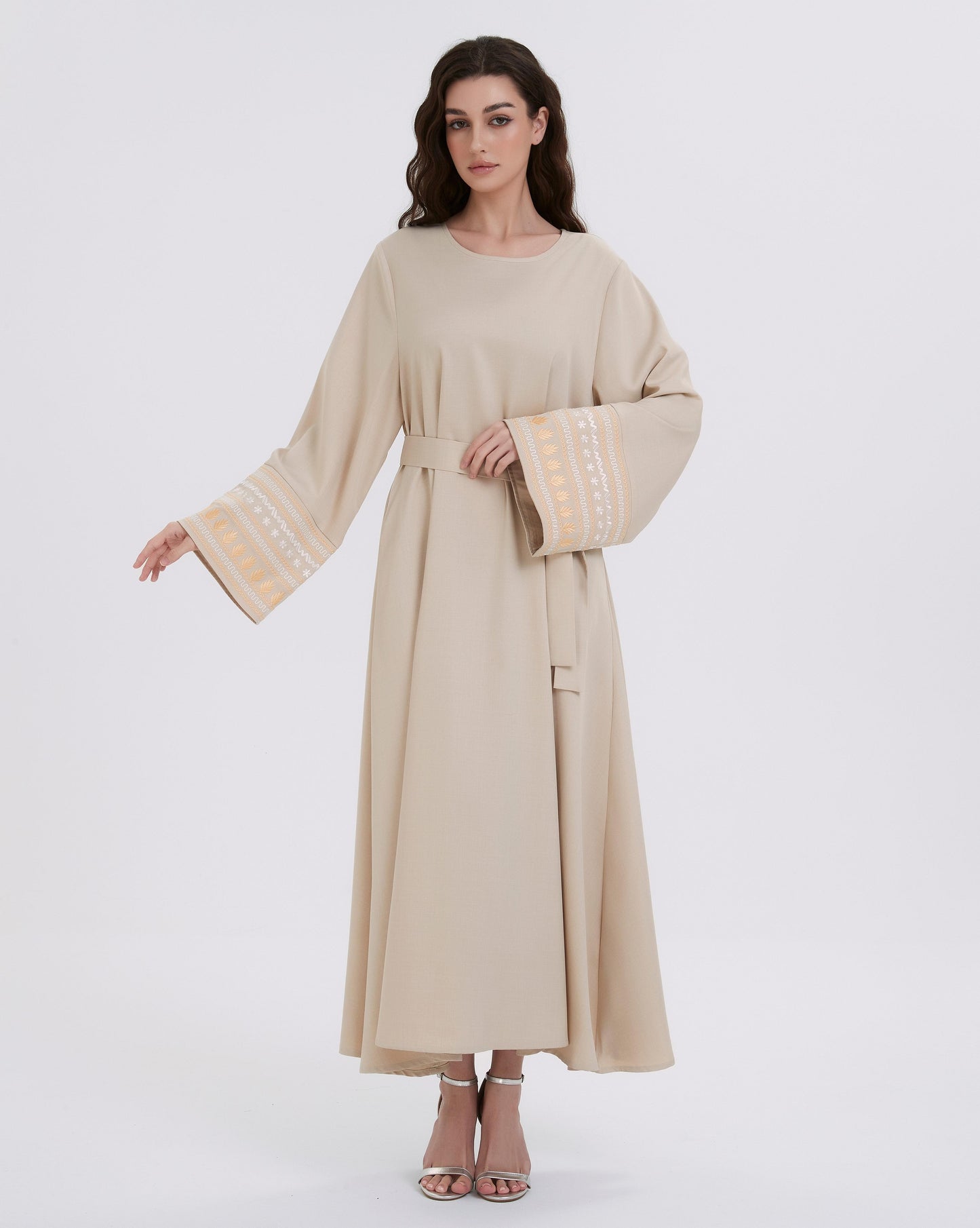 Middle Eastern Muslim women's dress solid color corduroy with thick puffle-sleeve pleated dress MSL820