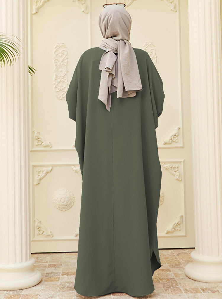 kebaya Ramadan Solid Batwing Sleeve Kaftan Abaya, Elegant Loose Split Maxi Length Dress, Women's Clothing MSL37