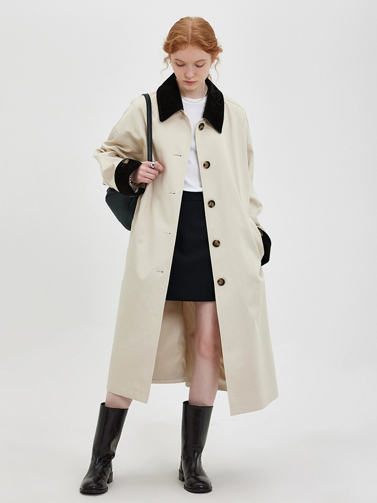 DY1 【Pre-order】 Autumn Color-blocked Long Coat for Women's Outerwear, Trench Coat