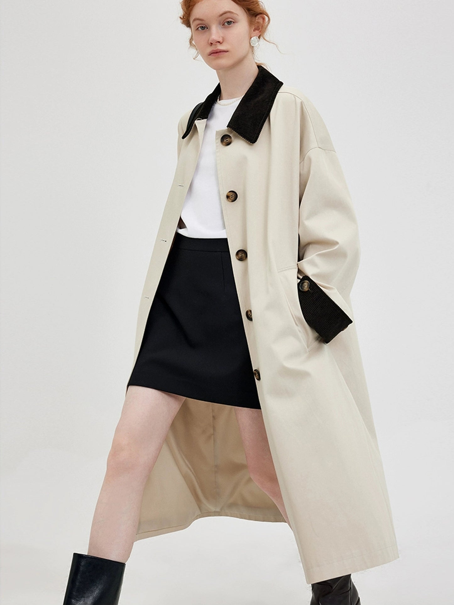 DY1 【Pre-order】 Autumn Color-blocked Long Coat for Women's Outerwear, Trench Coat