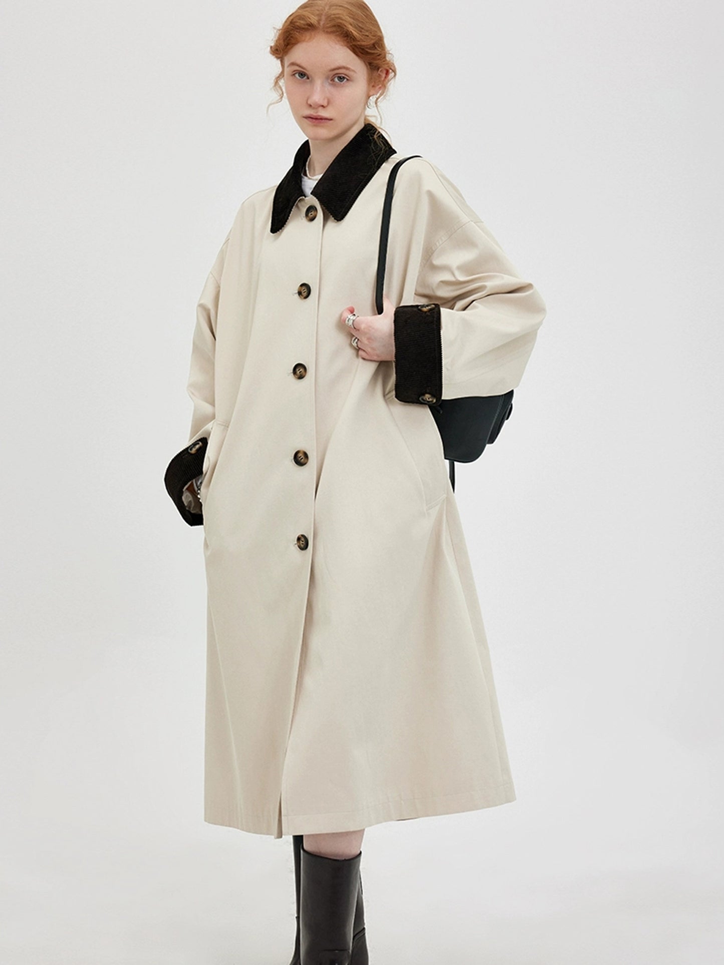 DY1 【Pre-order】 Autumn Color-blocked Long Coat for Women's Outerwear, Trench Coat