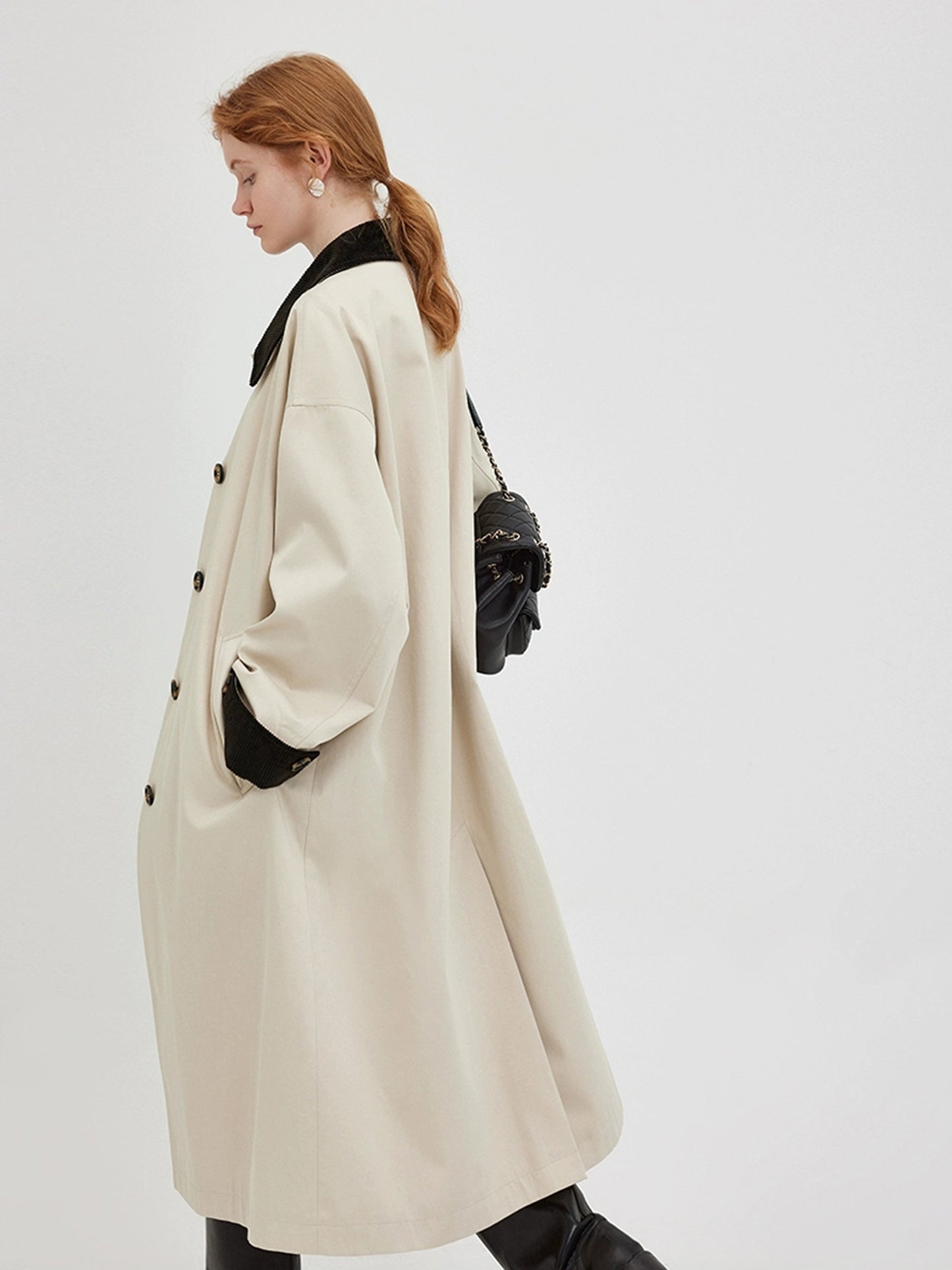 DY1 【Pre-order】 Autumn Color-blocked Long Coat for Women's Outerwear, Trench Coat