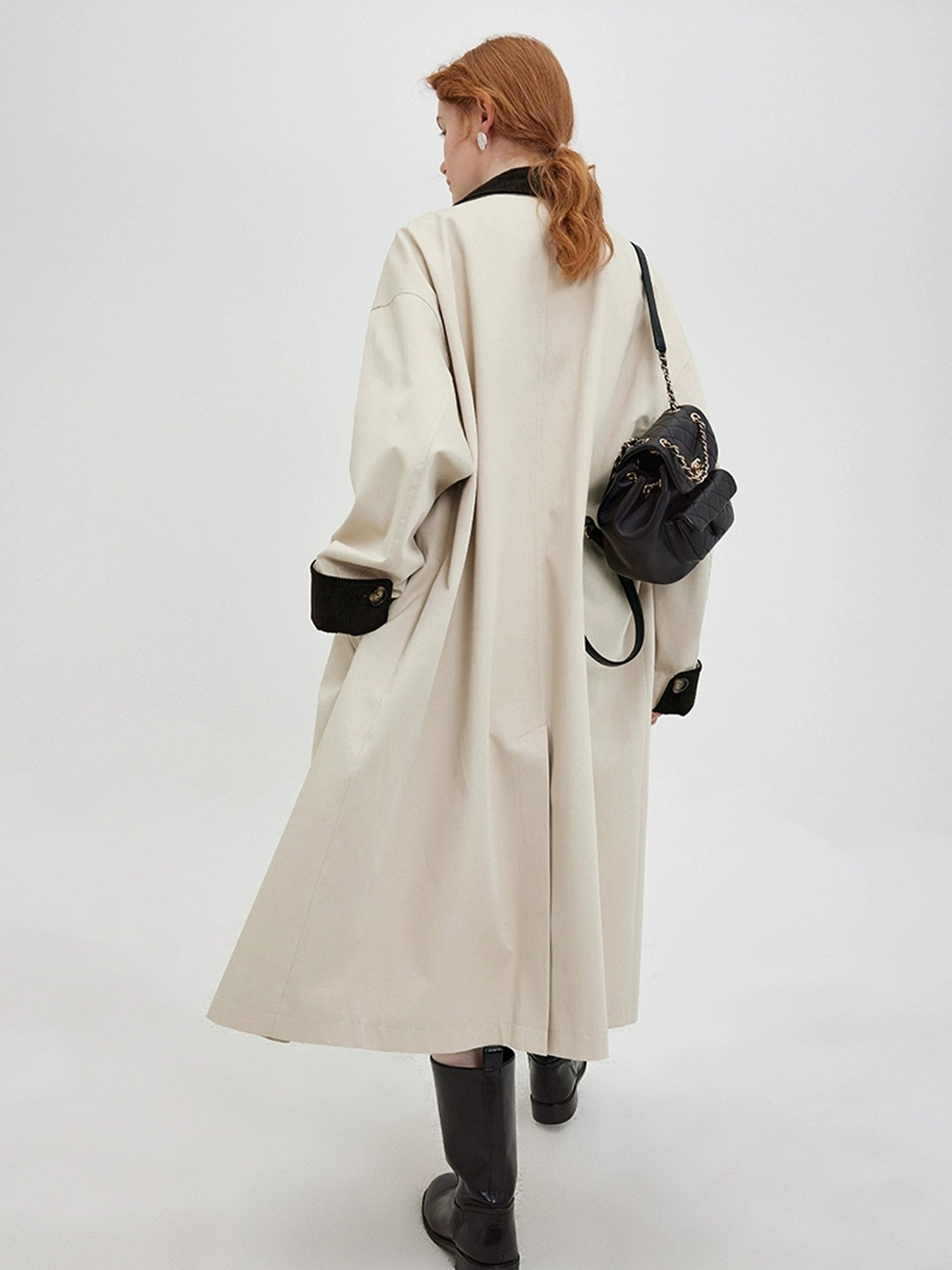 DY1 【Pre-order】 Autumn Color-blocked Long Coat for Women's Outerwear, Trench Coat