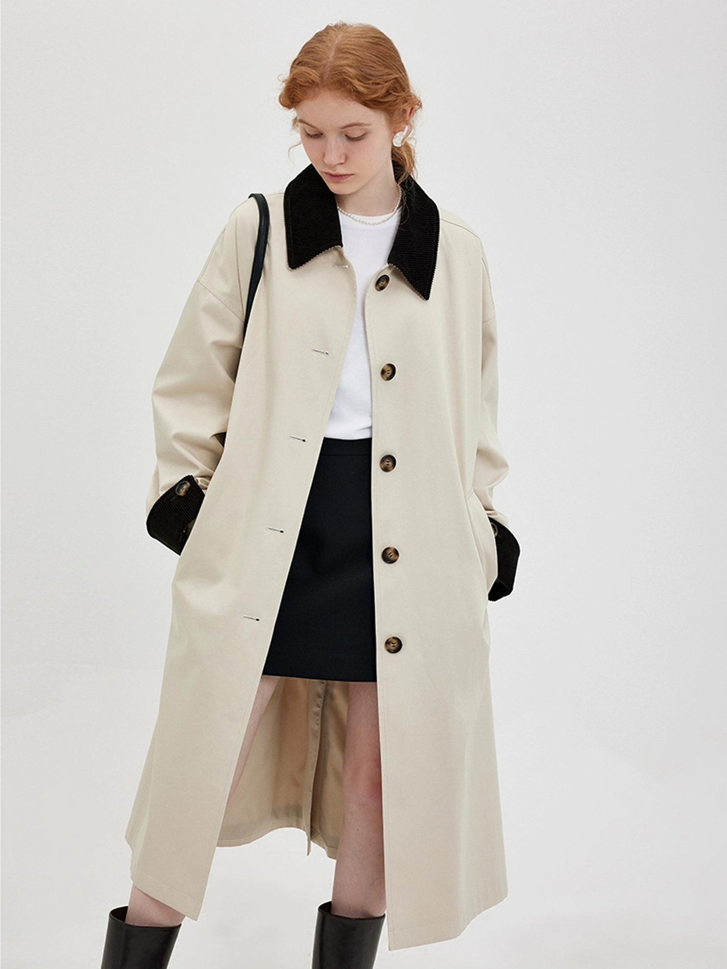 DY1 【Pre-order】 Autumn Color-blocked Long Coat for Women's Outerwear, Trench Coat