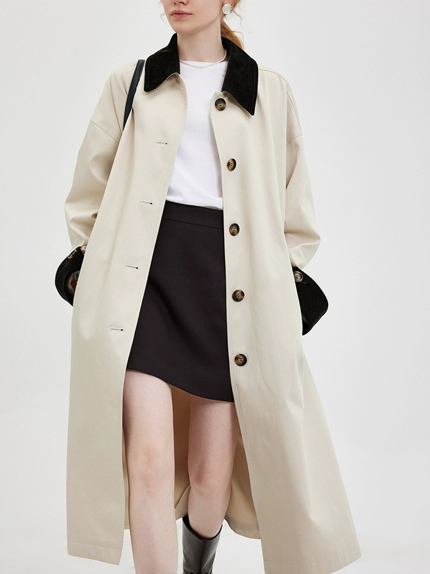 DY1 【Pre-order】 Autumn Color-blocked Long Coat for Women's Outerwear, Trench Coat