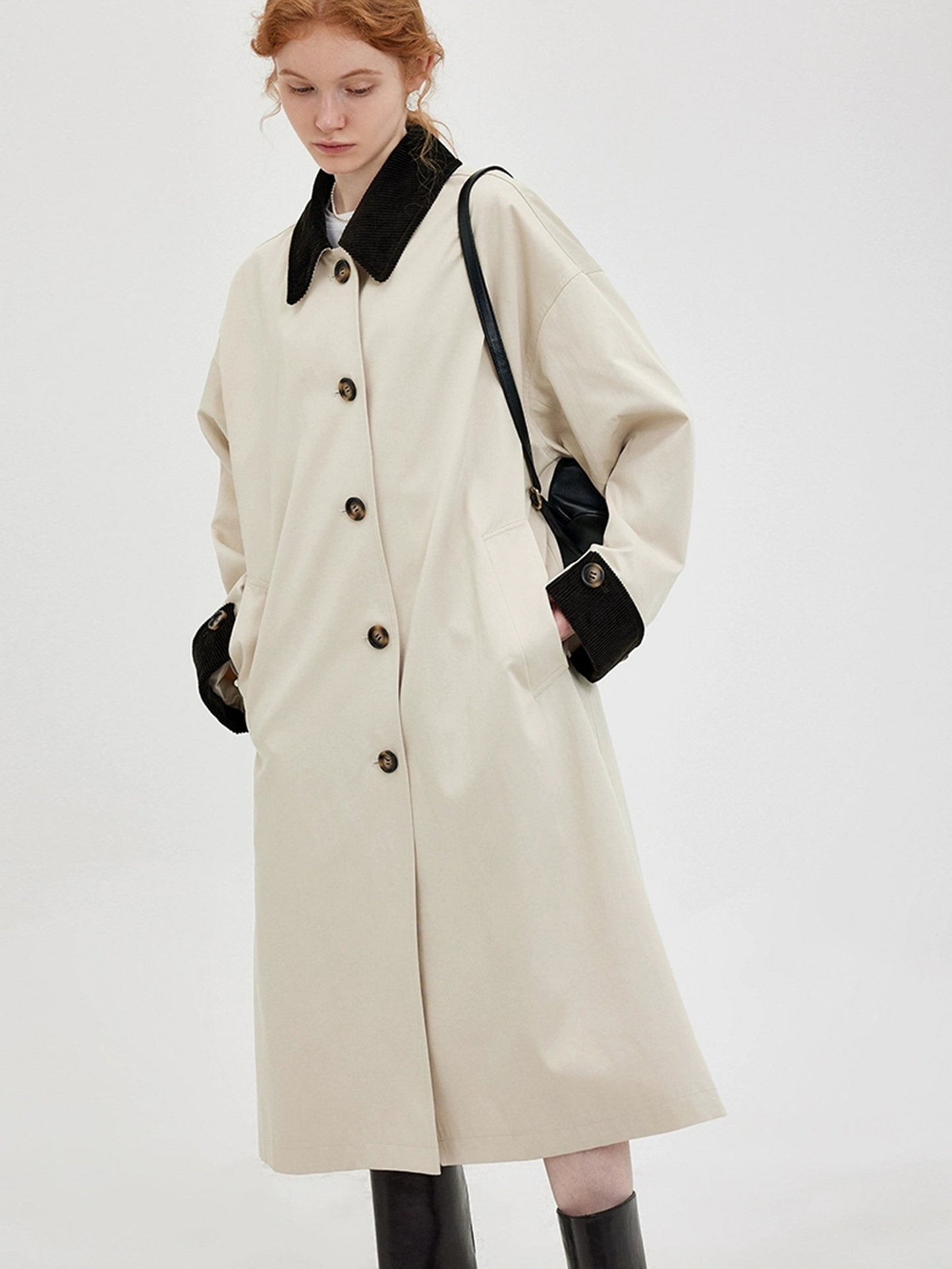 DY1 【Pre-order】 Autumn Color-blocked Long Coat for Women's Outerwear, Trench Coat