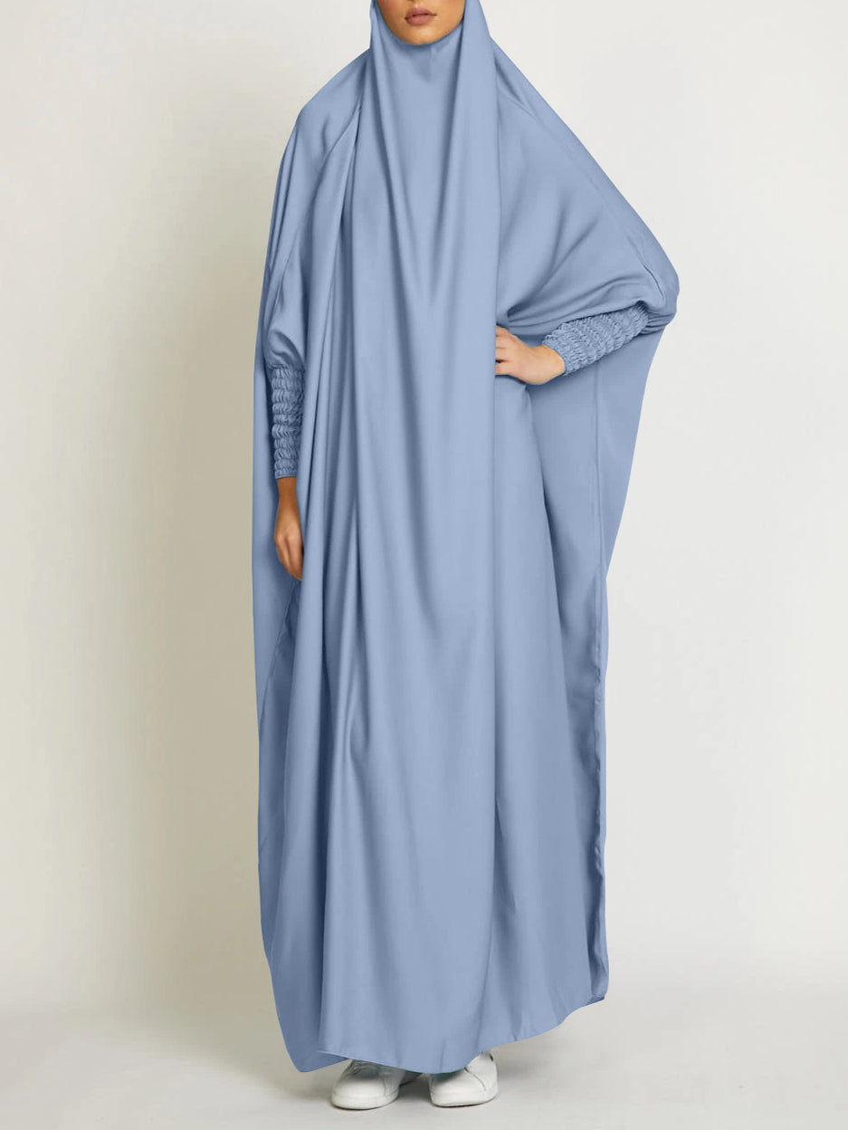 MSL8 Ramadan Abaya Shirred Sleeve Abaya Dress, Maxi Length Dress For Spring & Fall, Islam Women's Clothing