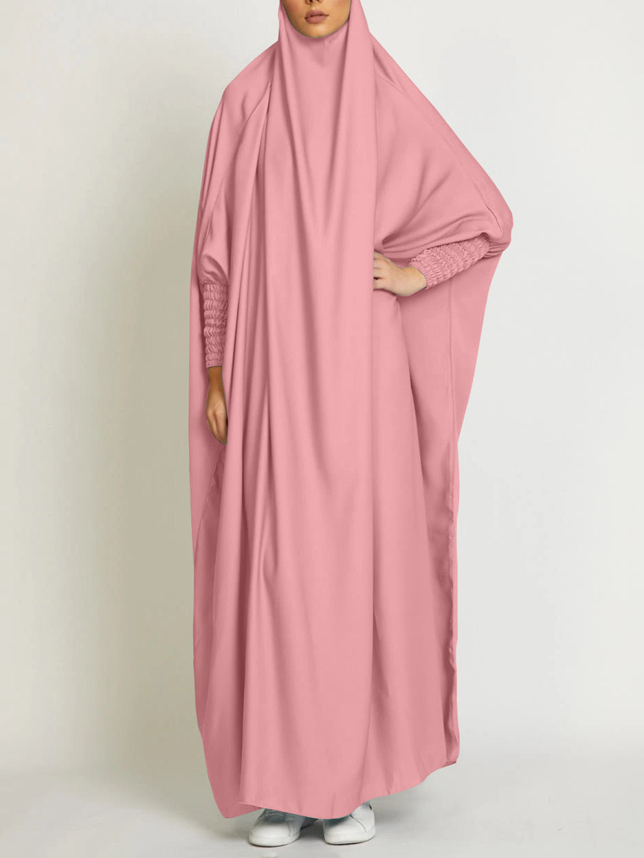 MSL8 Ramadan Abaya Shirred Sleeve Abaya Dress, Maxi Length Dress For Spring & Fall, Islam Women's Clothing