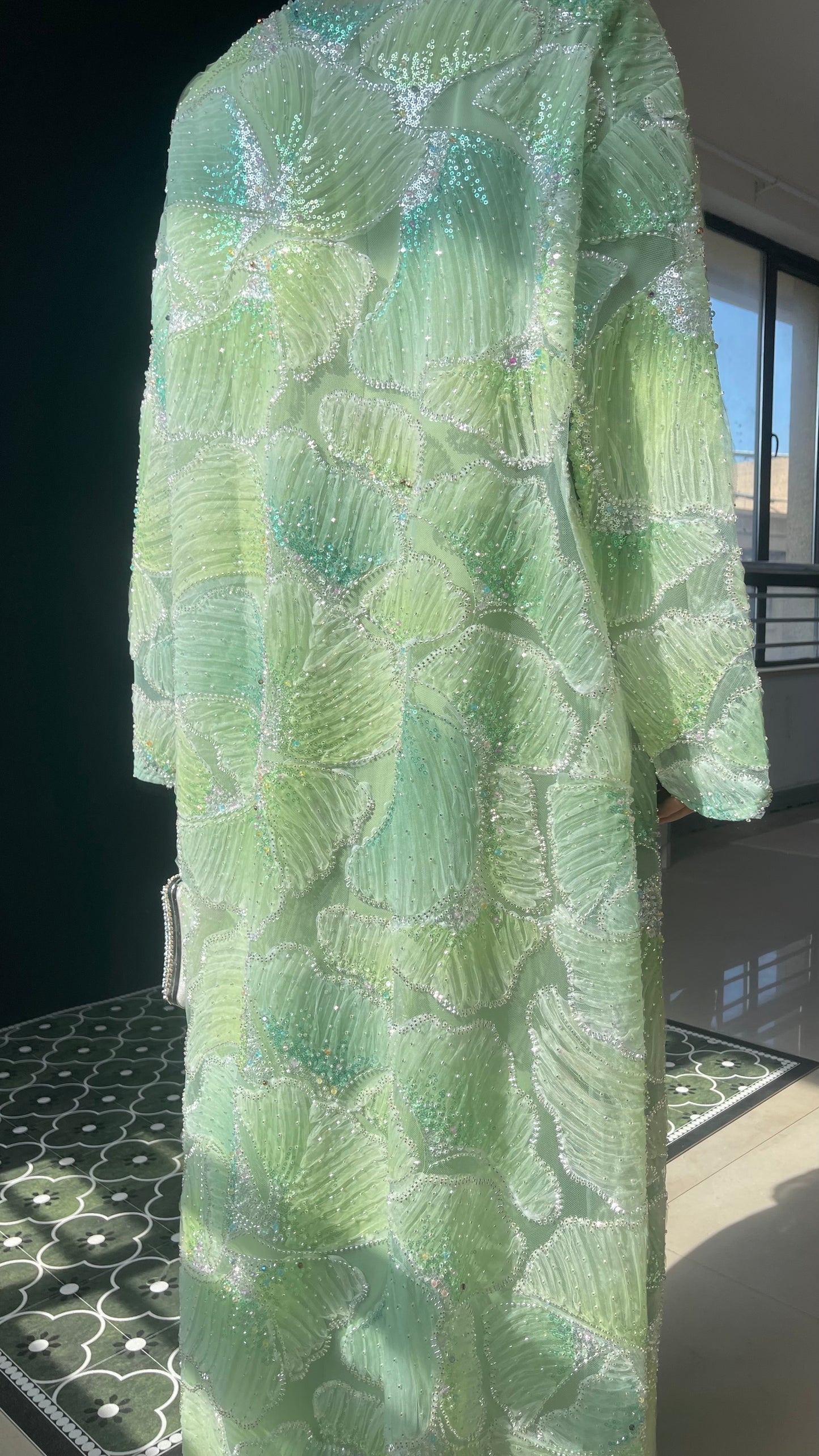 MSL883 Frozen Blue Multicolor Bead Princess Open Abaya