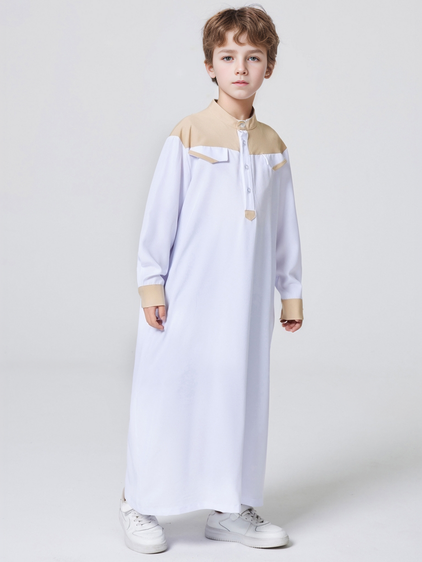 Ramadan Boys Middle East Islam Long Sleeve Arab Dubai Robe, Muslim Casual Ethnic Style Boys Long Sleeve Thobe Abaya Clothing MSL148