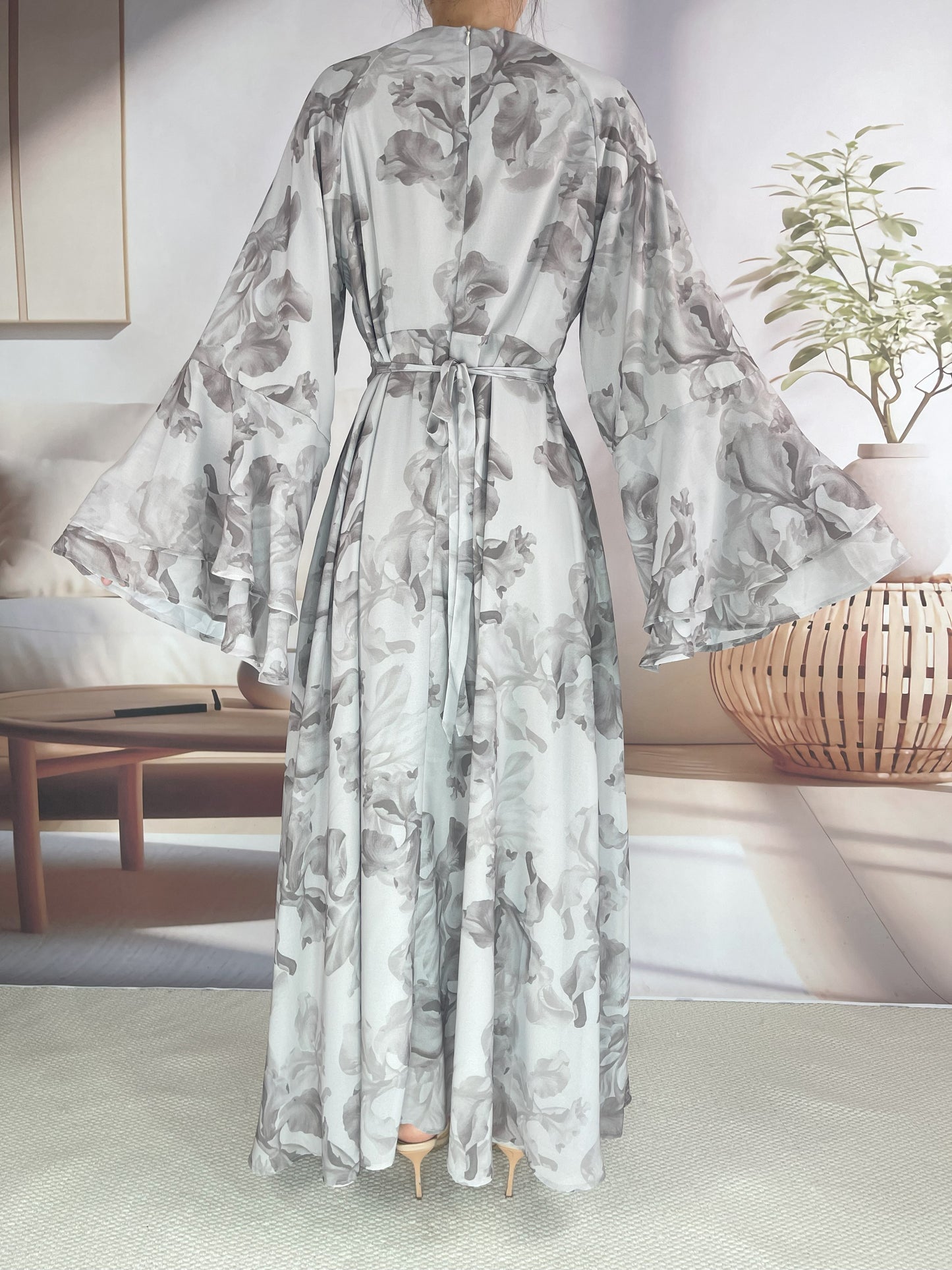 MSL8266 Ramadan kebaya Muslim women's chiffon print flared sleeve dress headscarf two-piece set