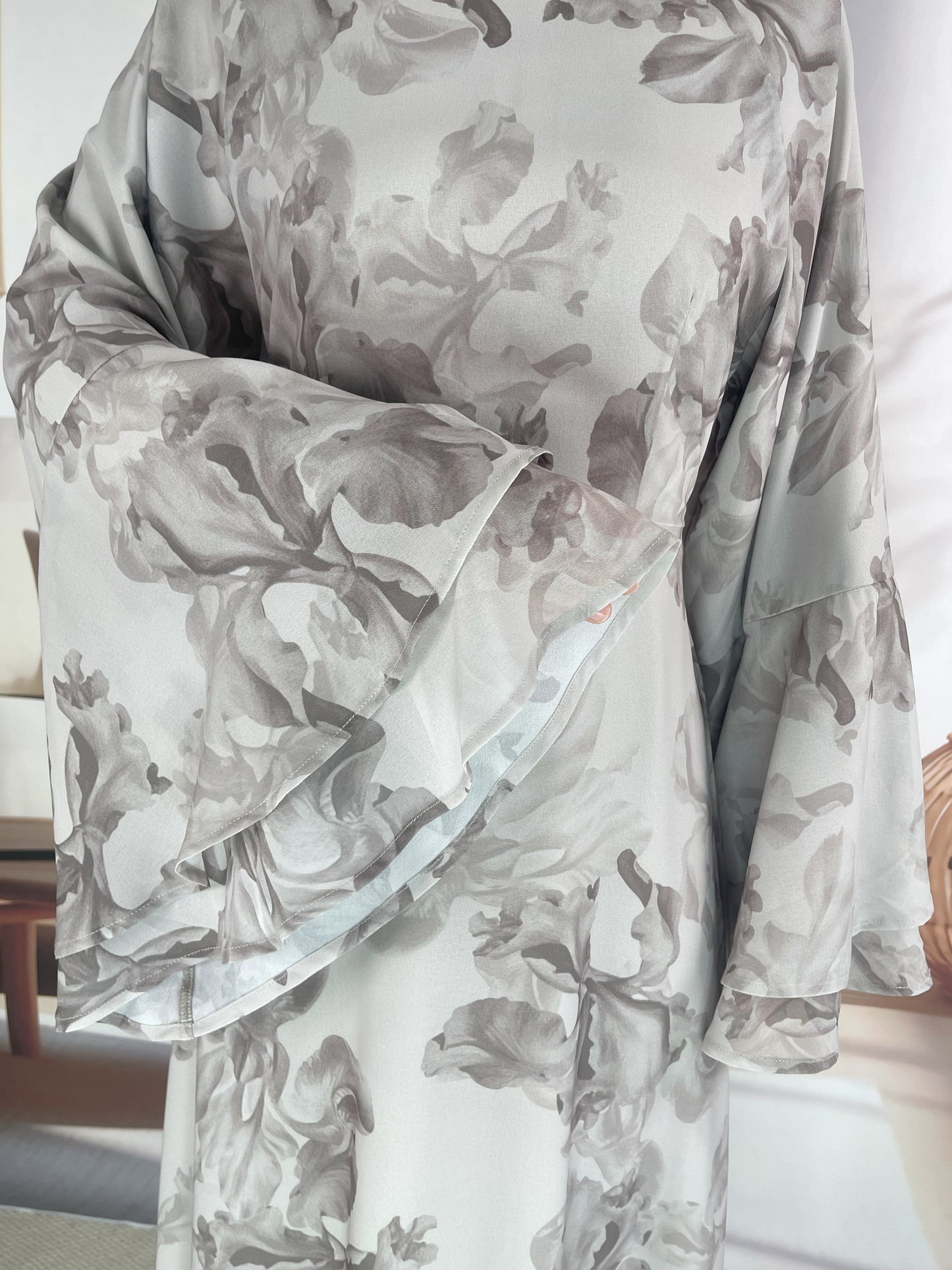 MSL8266 Ramadan kebaya Muslim women's chiffon print flared sleeve dress headscarf two-piece set