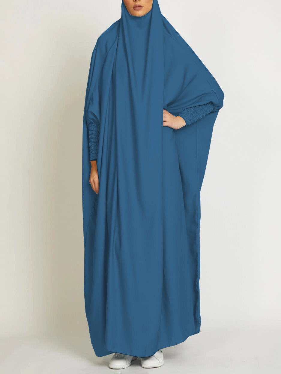 MSL8 Ramadan Abaya Shirred Sleeve Abaya Dress, Maxi Length Dress For Spring & Fall, Islam Women's Clothing
