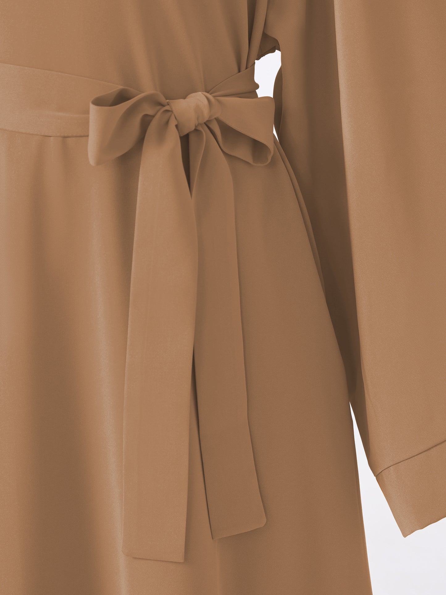 Ramadan Middle Eastern Muslim Girls Solid Color Flared Sleeve Base Abaya with Belt MSL999