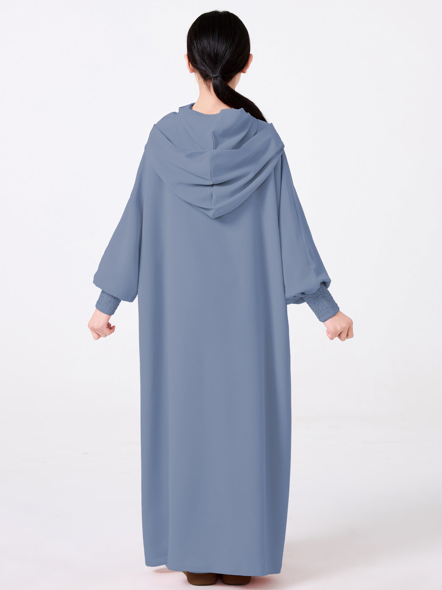 Middle East Muslim Abaya Girl's Hoodie Dress With Solid Color Hooded Cuff Design MSL1508