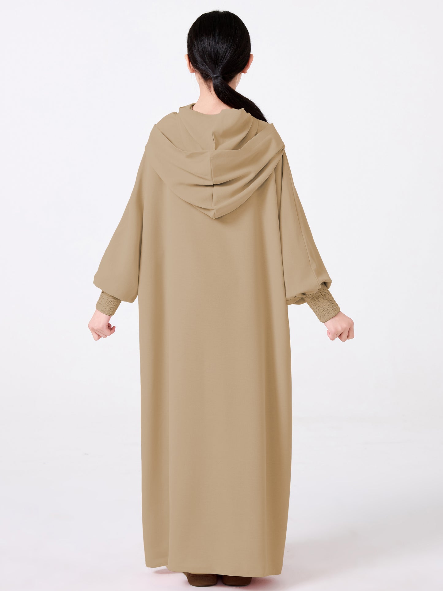Middle East Muslim Abaya Girl's Hoodie Dress With Solid Color Hooded Cuff Design MSL1508