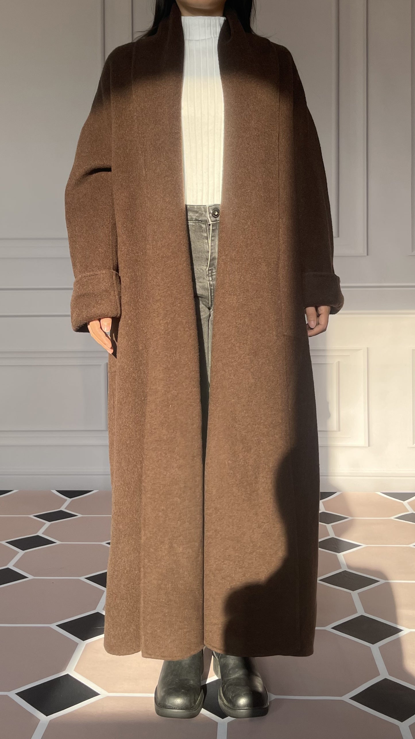 DY5 Women's Long Coat, Lapel Belt, Double-sided Woolen Coat