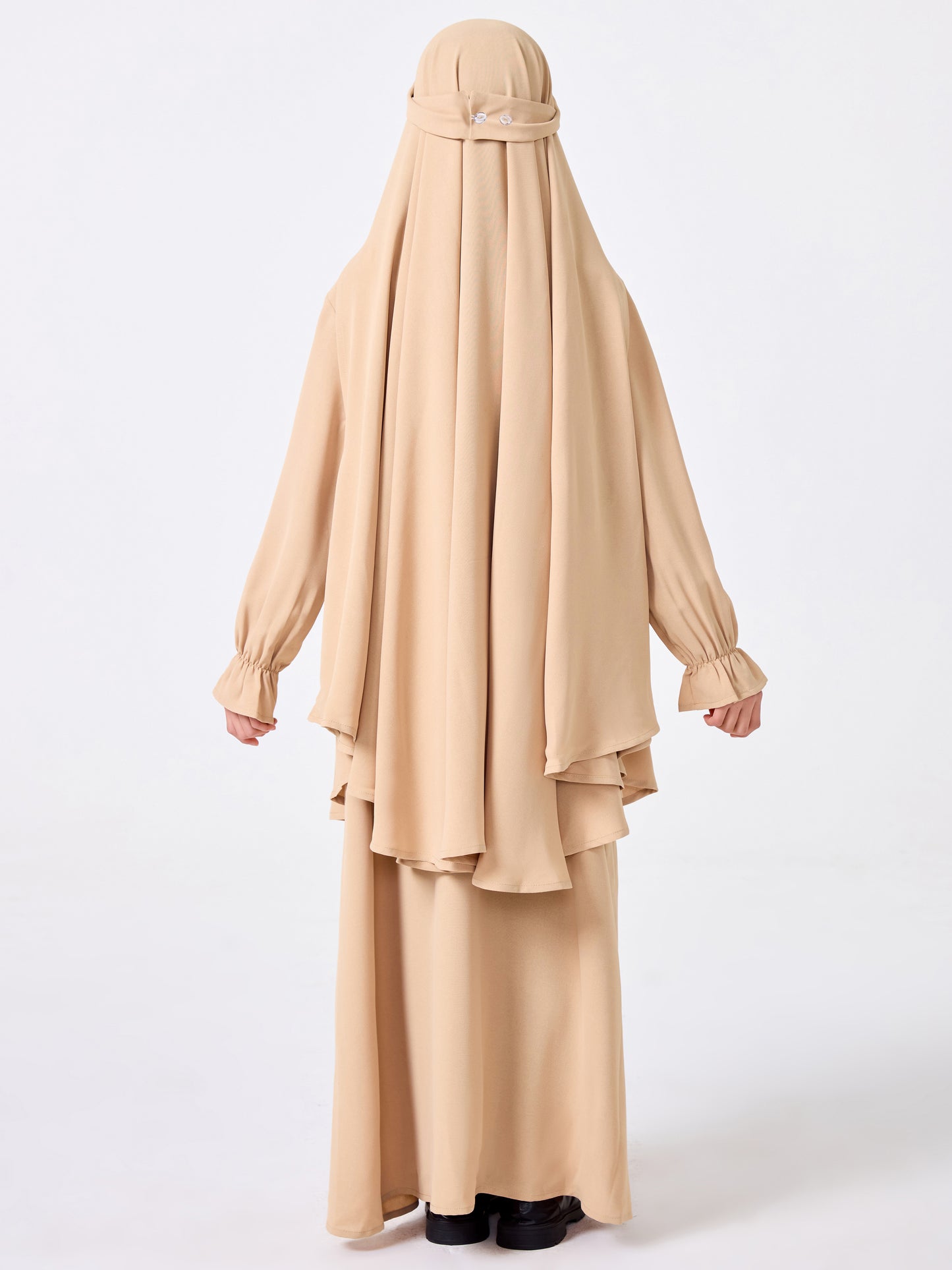 Ramadan Middle Eastern Muslim Girls Solid Color Prayer Dress Shawl Top Coat Dress Abaya Suit MSL0249