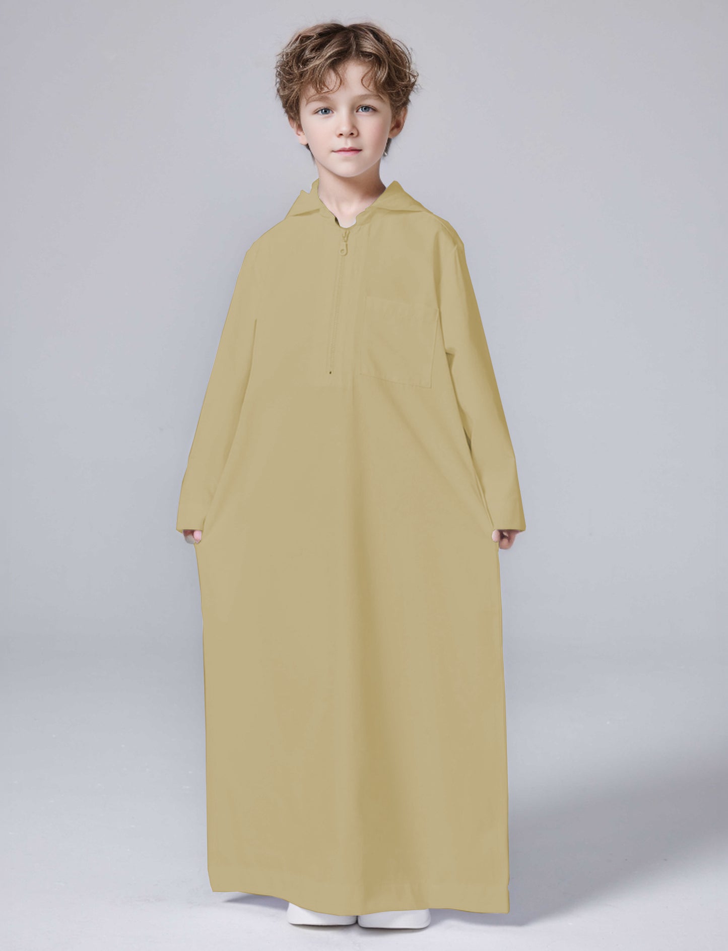 Ramadan Boys Middle East Islam Long Sleeve Arab Dubai Robe, Muslim Casual Ethnic Style Boys Long Sleeve Thobe Abaya Clothing MSL220