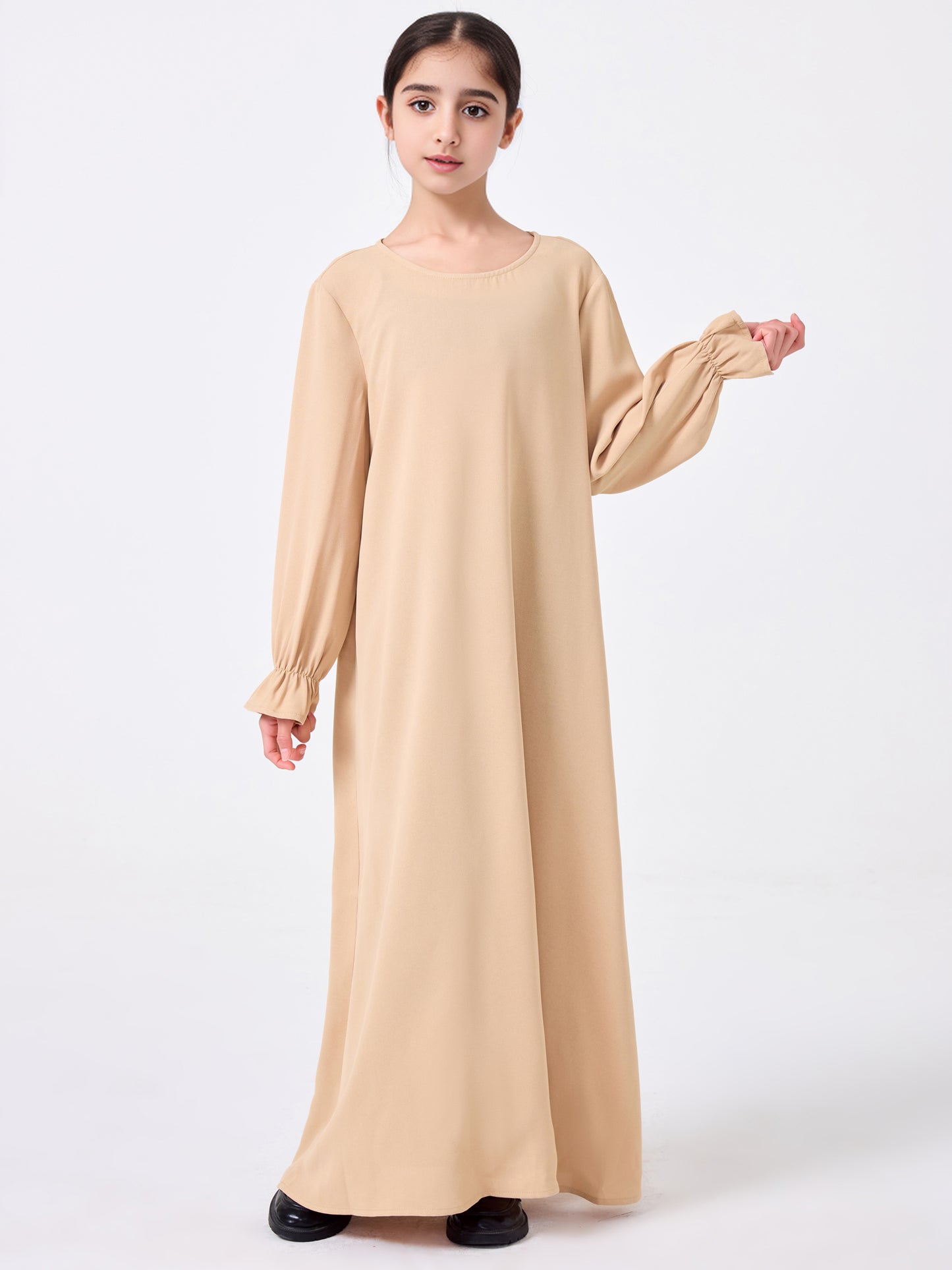 Ramadan Middle Eastern Muslim Girls Solid Color Prayer Dress Shawl Top Coat Dress Abaya Suit MSL0249