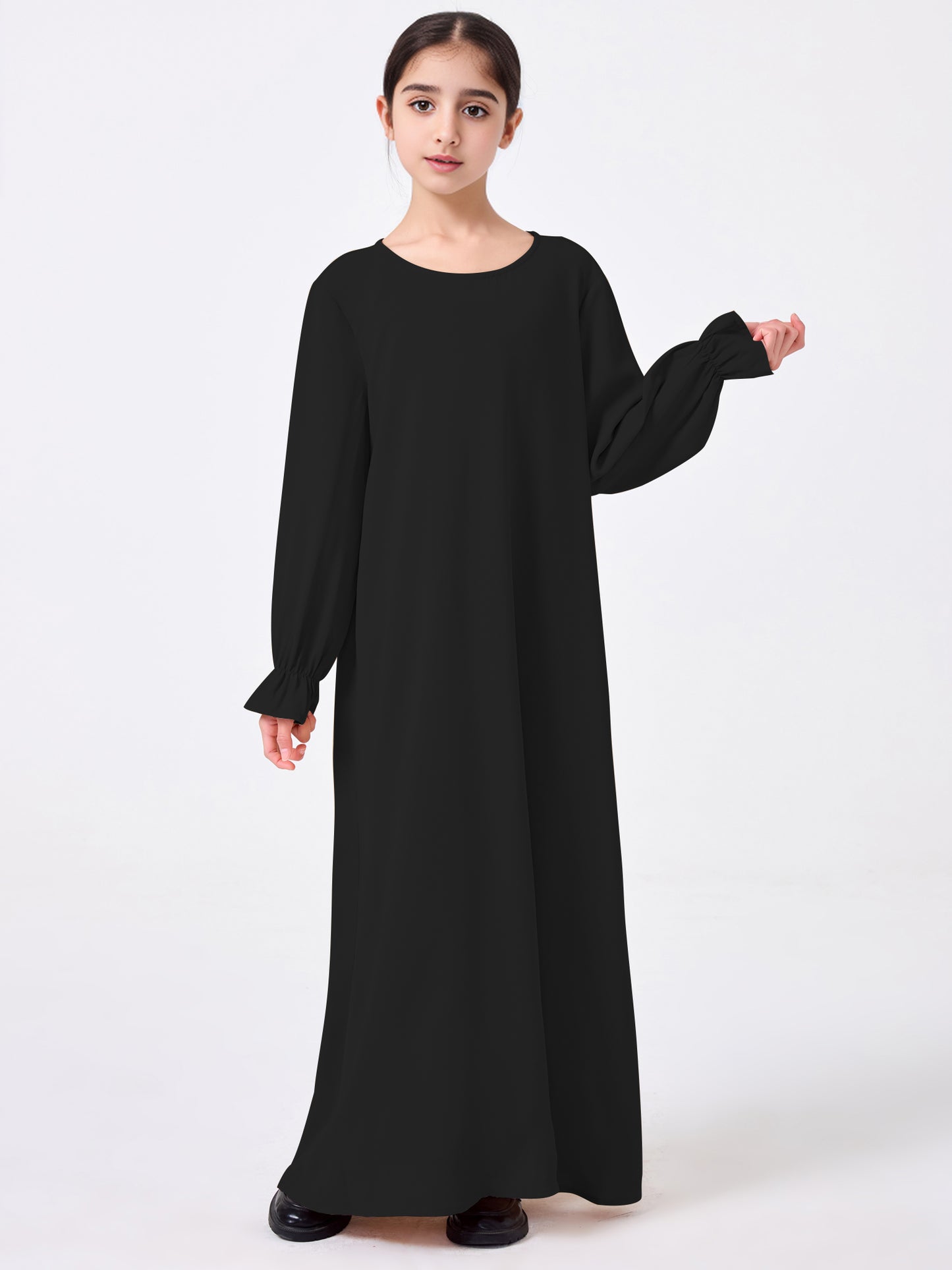 Ramadan Middle Eastern Muslim Girls Solid Color Prayer Dress Shawl Top Coat Dress Abaya Suit MSL0249