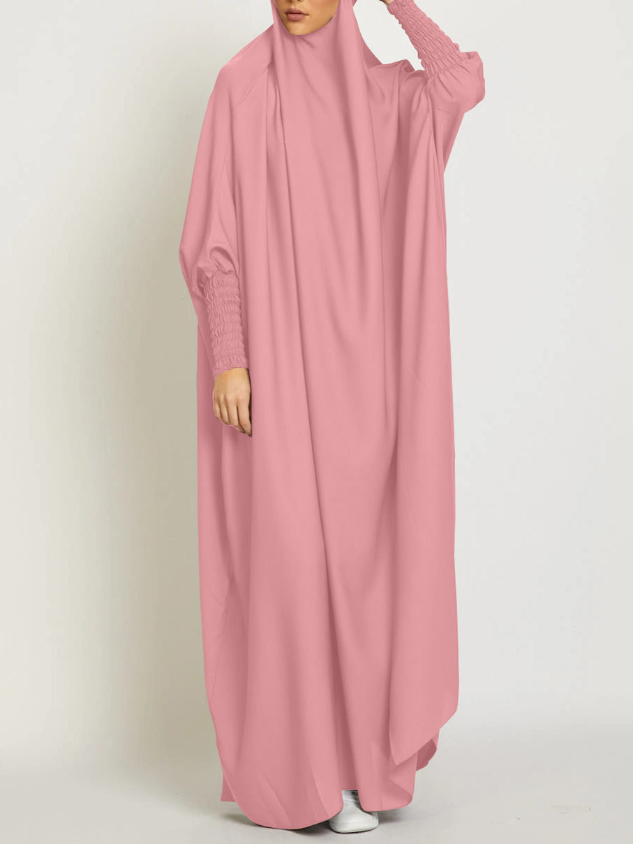 MSL8 Ramadan Abaya Shirred Sleeve Abaya Dress, Maxi Length Dress For Spring & Fall, Islam Women's Clothing