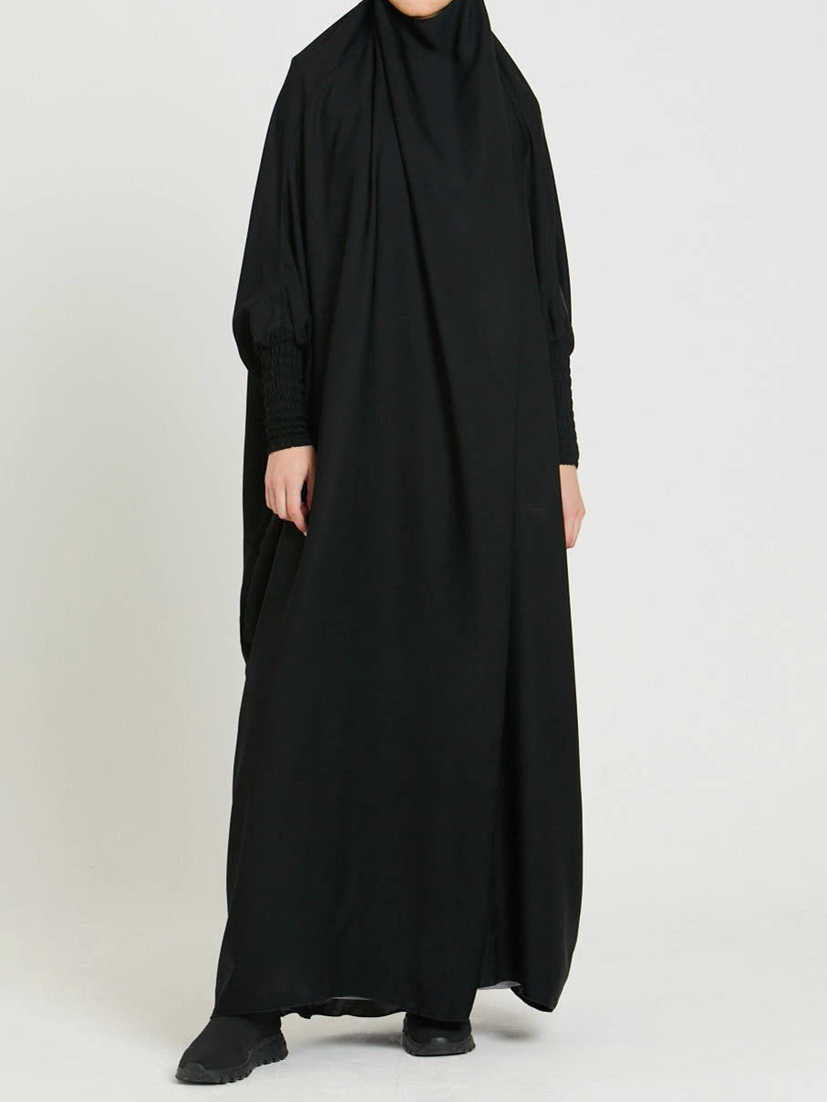 MSL8 Ramadan Abaya Shirred Sleeve Abaya Dress, Maxi Length Dress For Spring & Fall, Islam Women's Clothing