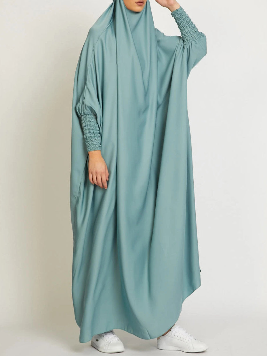MSL8 Ramadan Abaya Shirred Sleeve Abaya Dress, Maxi Length Dress For Spring & Fall, Islam Women's Clothing