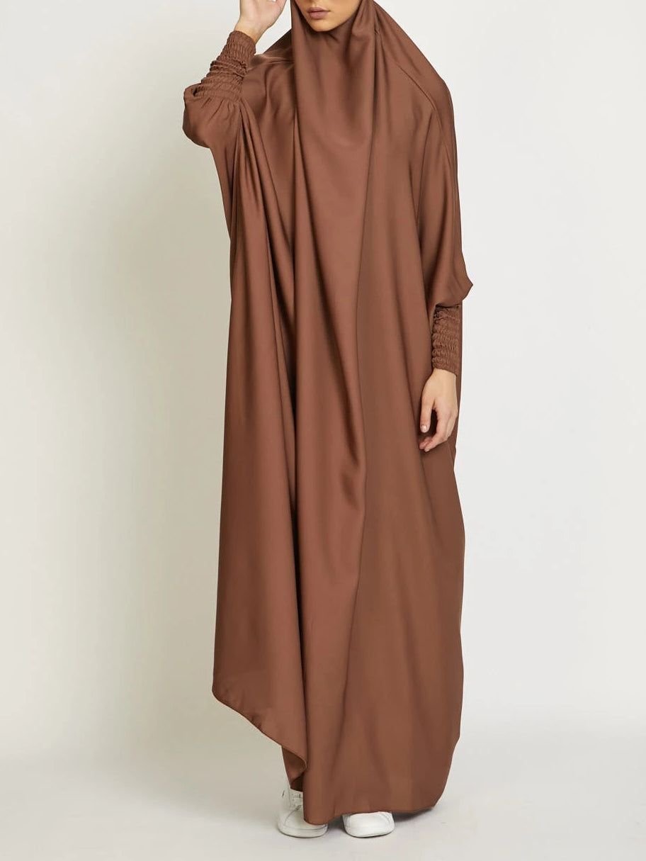 MSL8 Ramadan Abaya Shirred Sleeve Abaya Dress, Maxi Length Dress For Spring & Fall, Islam Women's Clothing