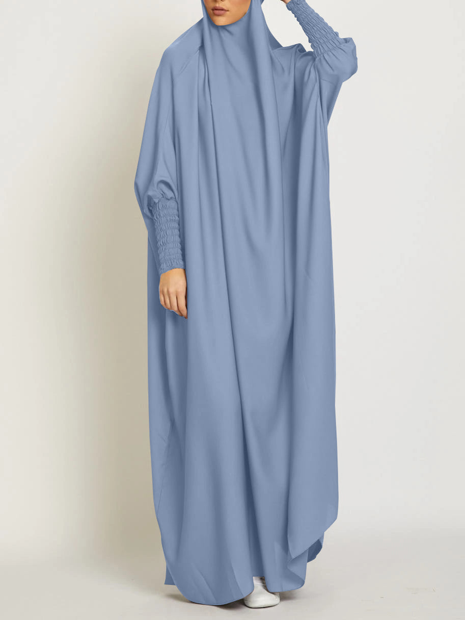 MSL8 Ramadan Abaya Shirred Sleeve Abaya Dress, Maxi Length Dress For Spring & Fall, Islam Women's Clothing
