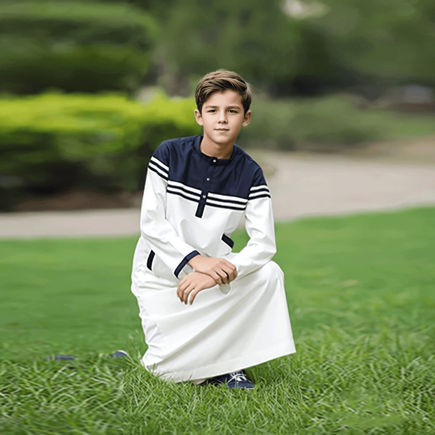 Ramadan Middle East Muslim Islam Kids Abaya Arab Dubai Türkiye Boys' Thobe Solid Color Contrast Button Stripe Junior Boys' Robe MSL140