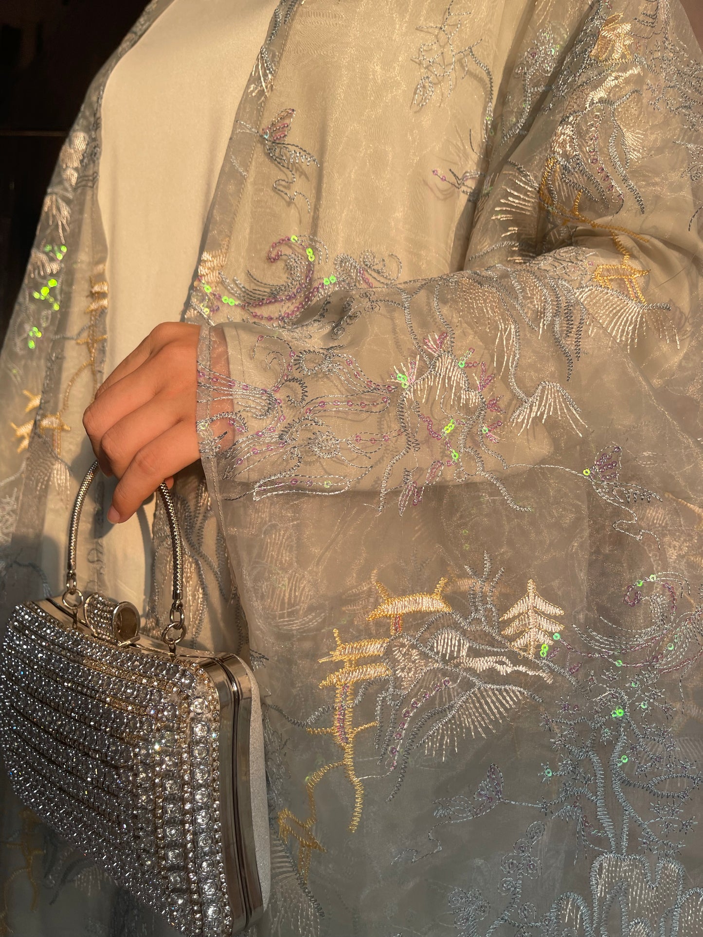 MSL899 Two-piece Set Bat-wing Embroidered Cape with a Matching Inner Dress