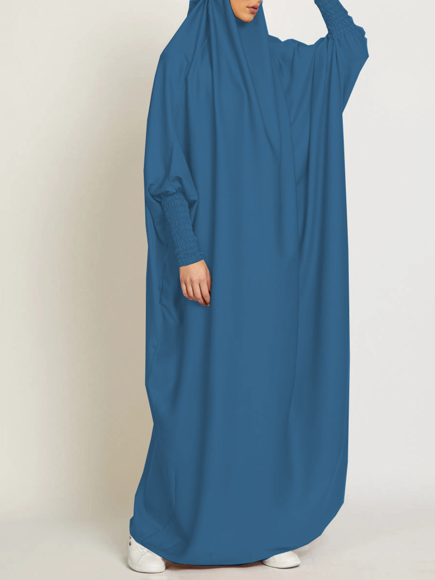 MSL8 Ramadan Abaya Shirred Sleeve Abaya Dress, Maxi Length Dress For Spring & Fall, Islam Women's Clothing