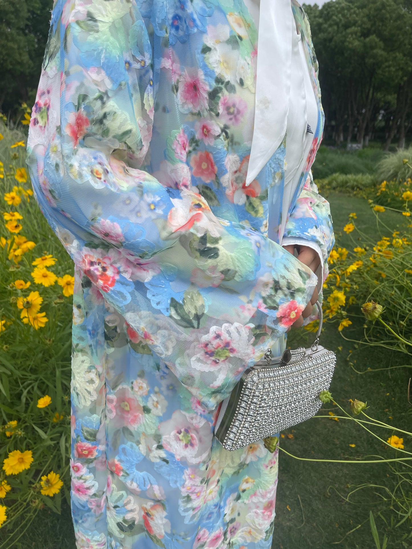 MSL890 Oil Painting Garden Open Abaya