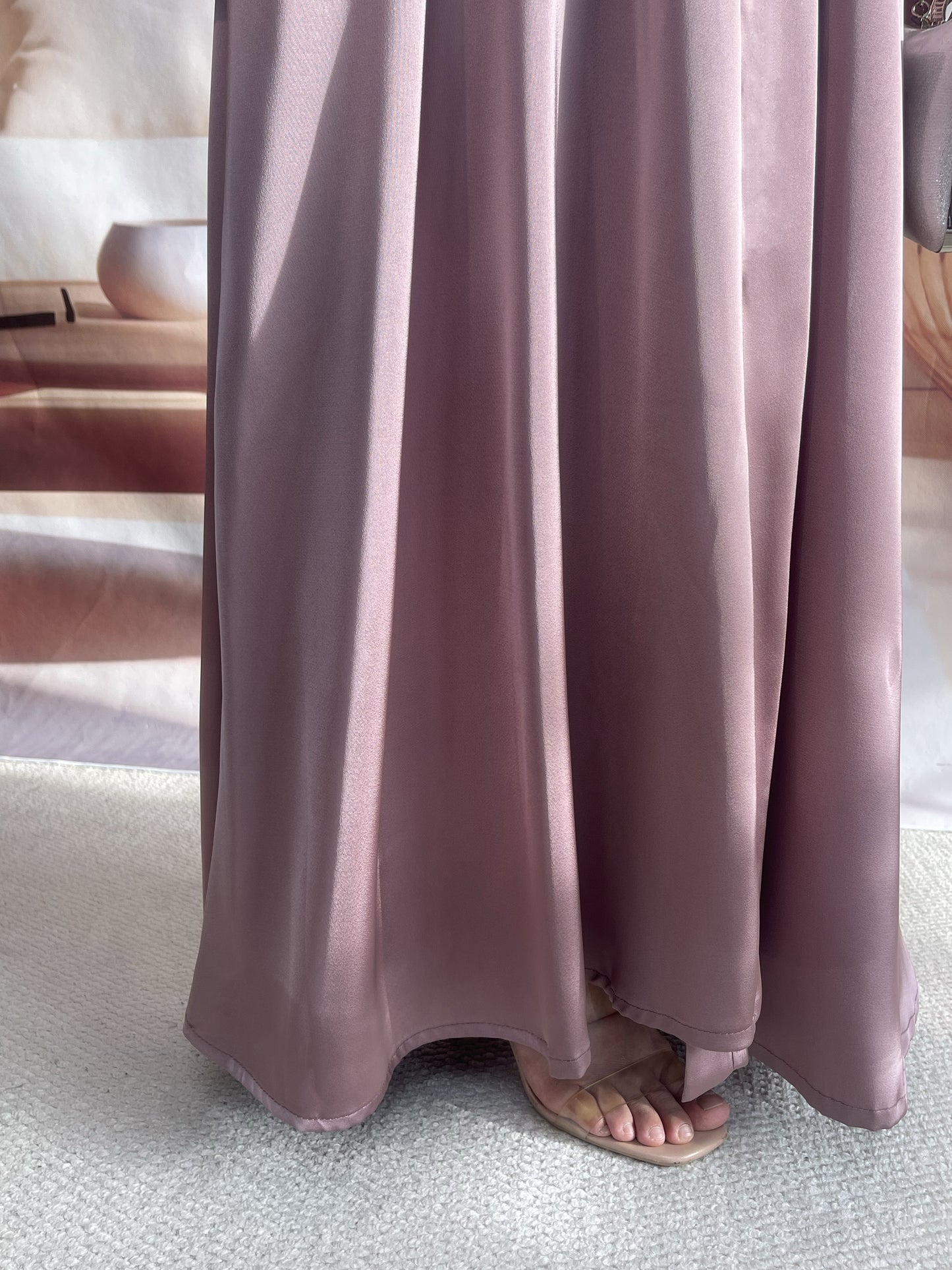 MSL041 Luxury Satin Abaya With Diamond Tassels Belt, 6-Piece Set