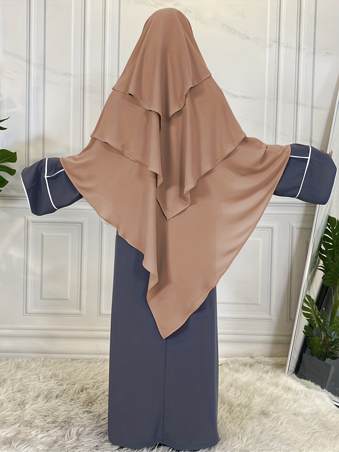 Ramadan Modest Islamic Three Layered Khimar, Solid Color Hijab Kebaya, Islam Women's Clothing MSL6