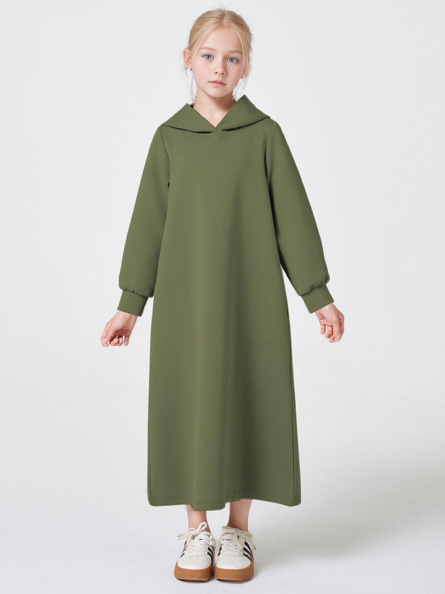 Ramadan Muslim girls in the Middle East solid color V-neck hooded loose abaya MSL222