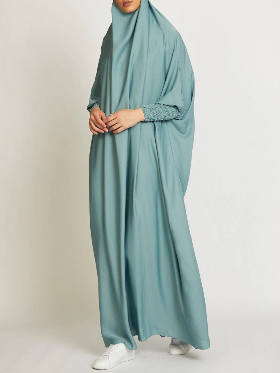 MSL8 Ramadan Abaya Shirred Sleeve Abaya Dress, Maxi Length Dress For Spring & Fall, Islam Women's Clothing