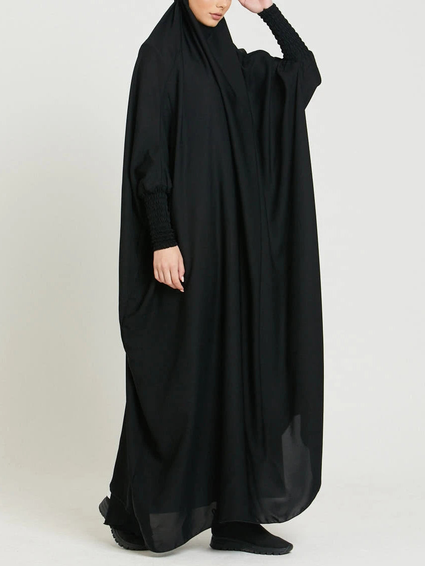 MSL8 Ramadan Abaya Shirred Sleeve Abaya Dress, Maxi Length Dress For Spring & Fall, Islam Women's Clothing