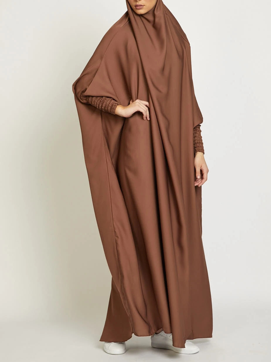 MSL8 Ramadan Abaya Shirred Sleeve Abaya Dress, Maxi Length Dress For Spring & Fall, Islam Women's Clothing
