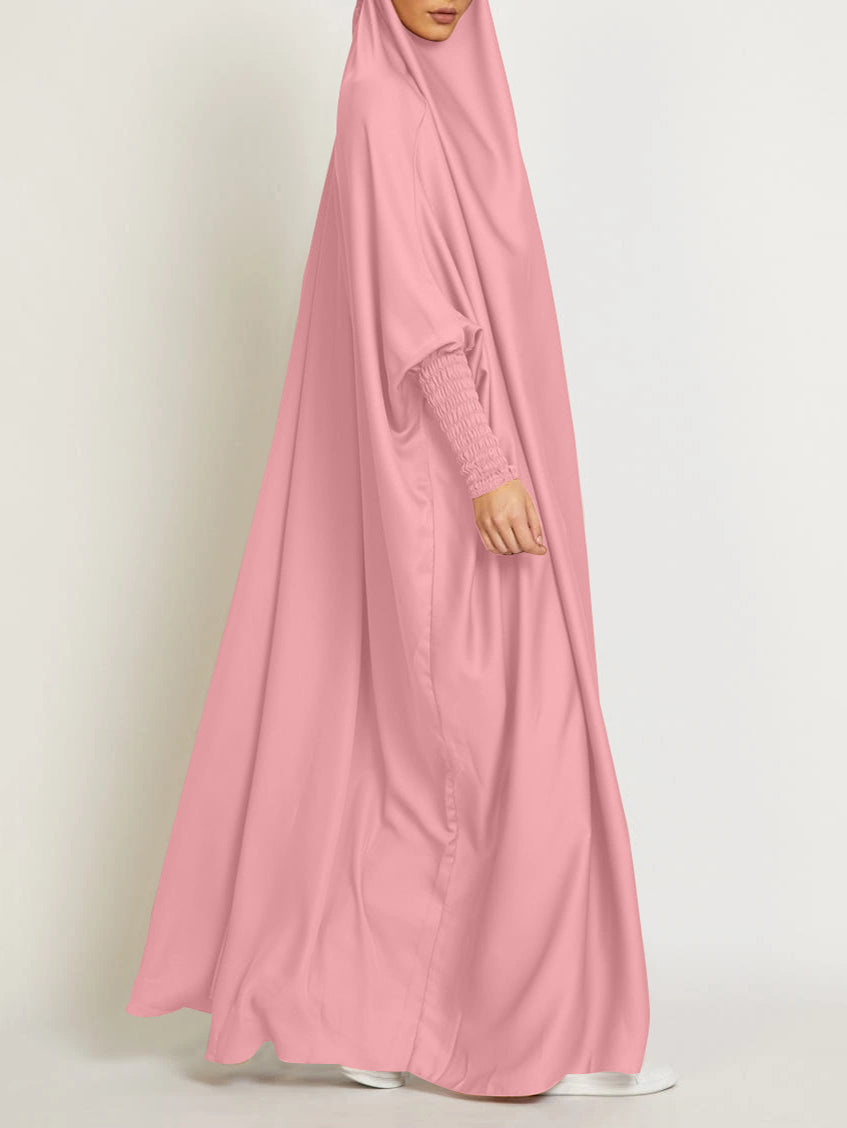 MSL8 Ramadan Abaya Shirred Sleeve Abaya Dress, Maxi Length Dress For Spring & Fall, Islam Women's Clothing