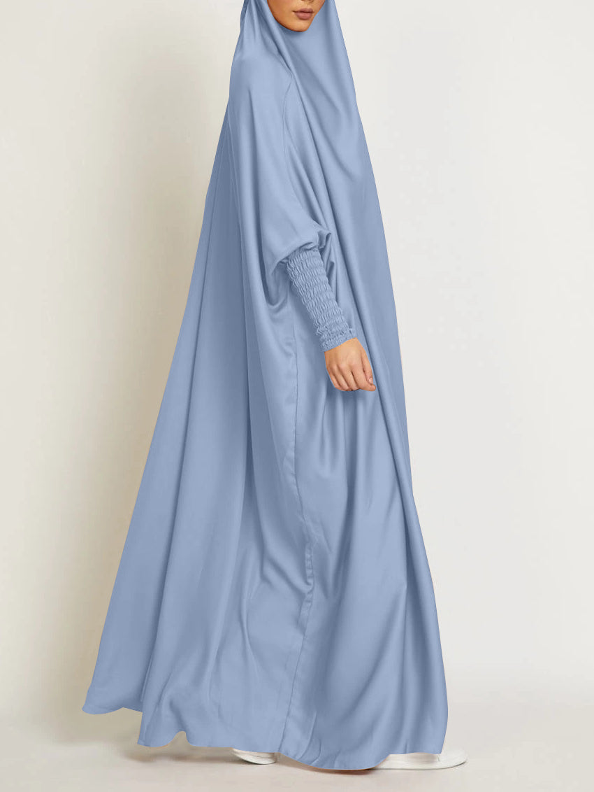 MSL8 Ramadan Abaya Shirred Sleeve Abaya Dress, Maxi Length Dress For Spring & Fall, Islam Women's Clothing