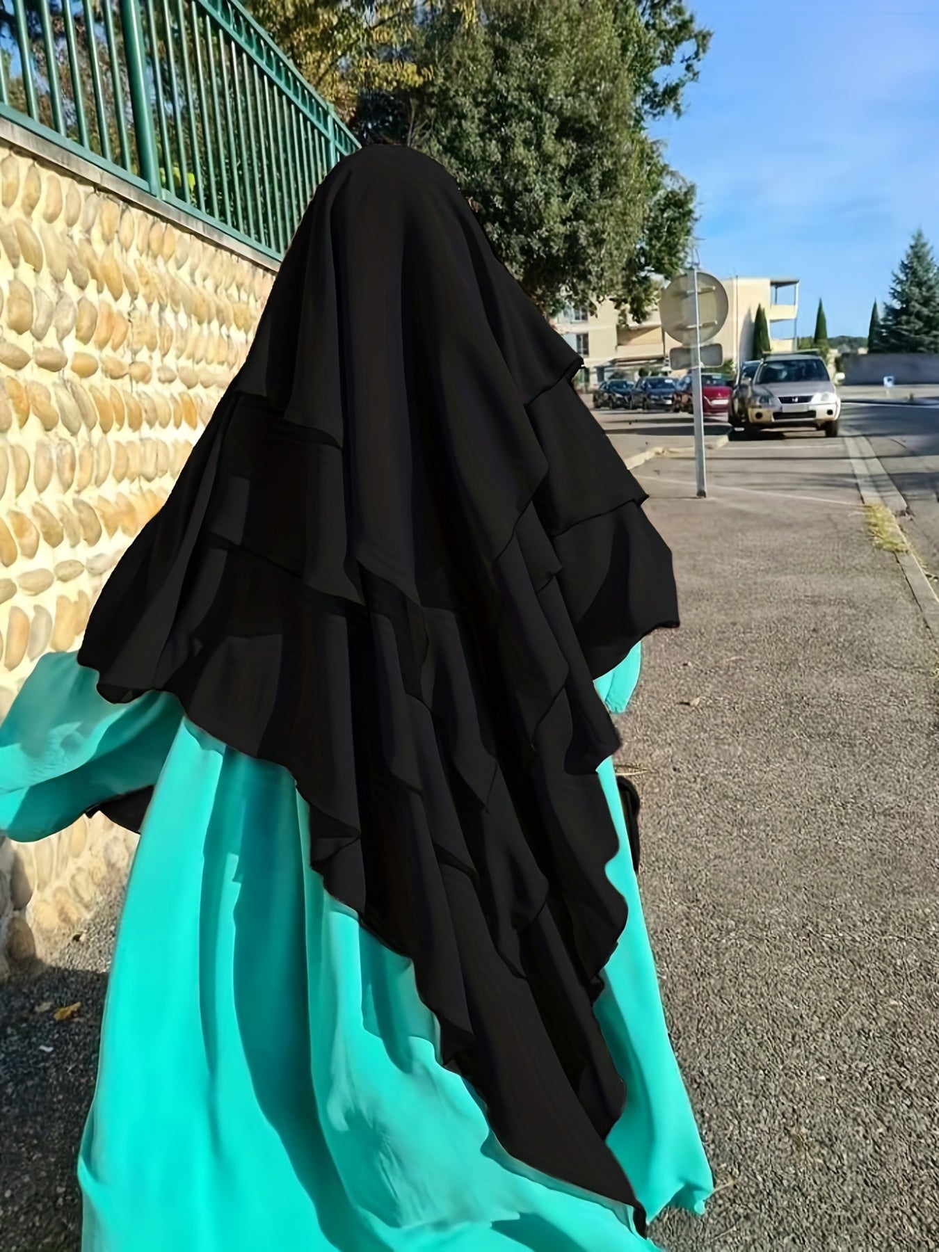 Ramadan Modest Islamic Three Layered Khimar, Solid Color Hijab Kebaya, Islam Women's Clothing MSL6