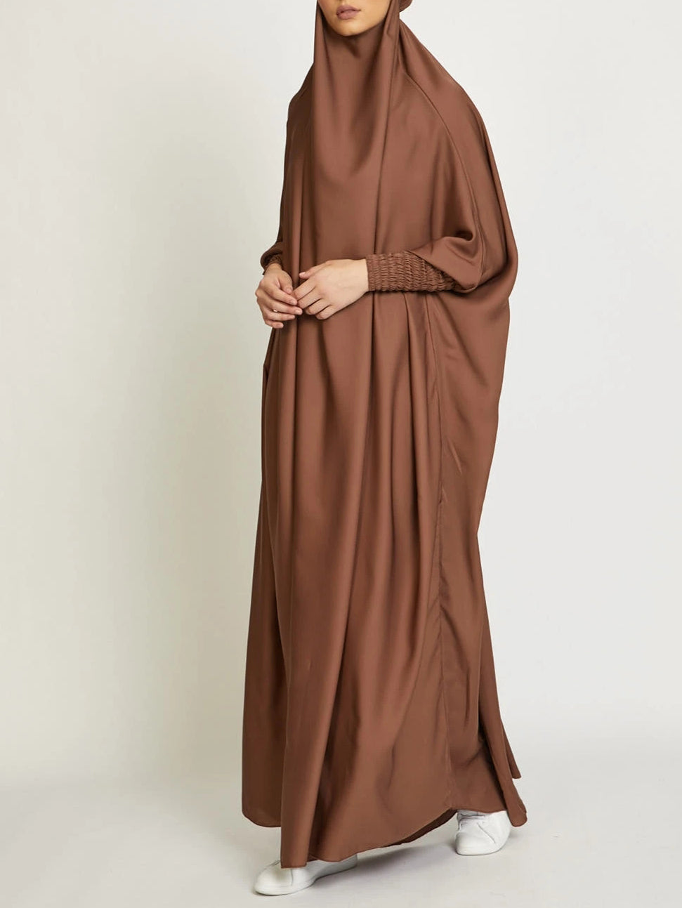 MSL8 Ramadan Abaya Shirred Sleeve Abaya Dress, Maxi Length Dress For Spring & Fall, Islam Women's Clothing