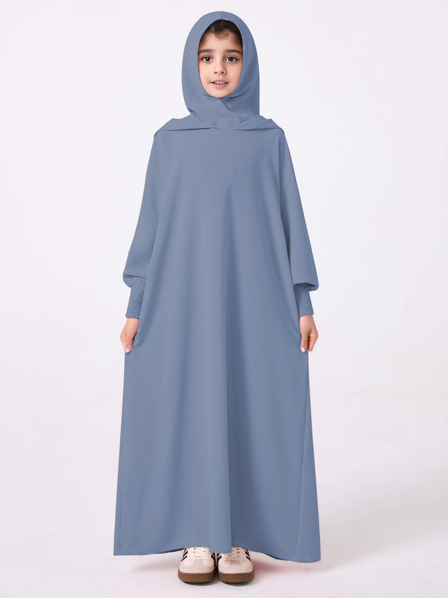 Middle East Muslim Abaya Girl's Hoodie Dress With Solid Color Hooded Cuff Design MSL1508