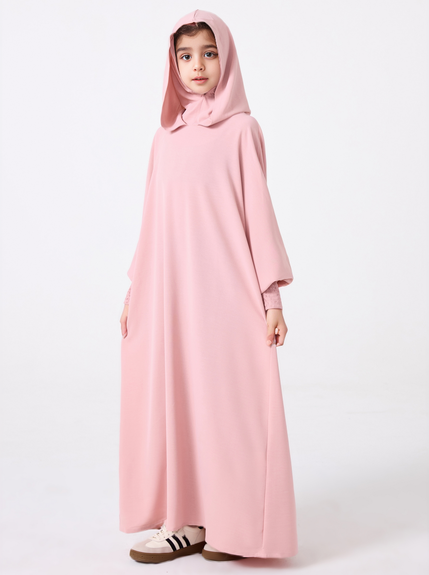 Middle East Muslim Abaya Girl's Hoodie Dress With Solid Color Hooded Cuff Design MSL1508